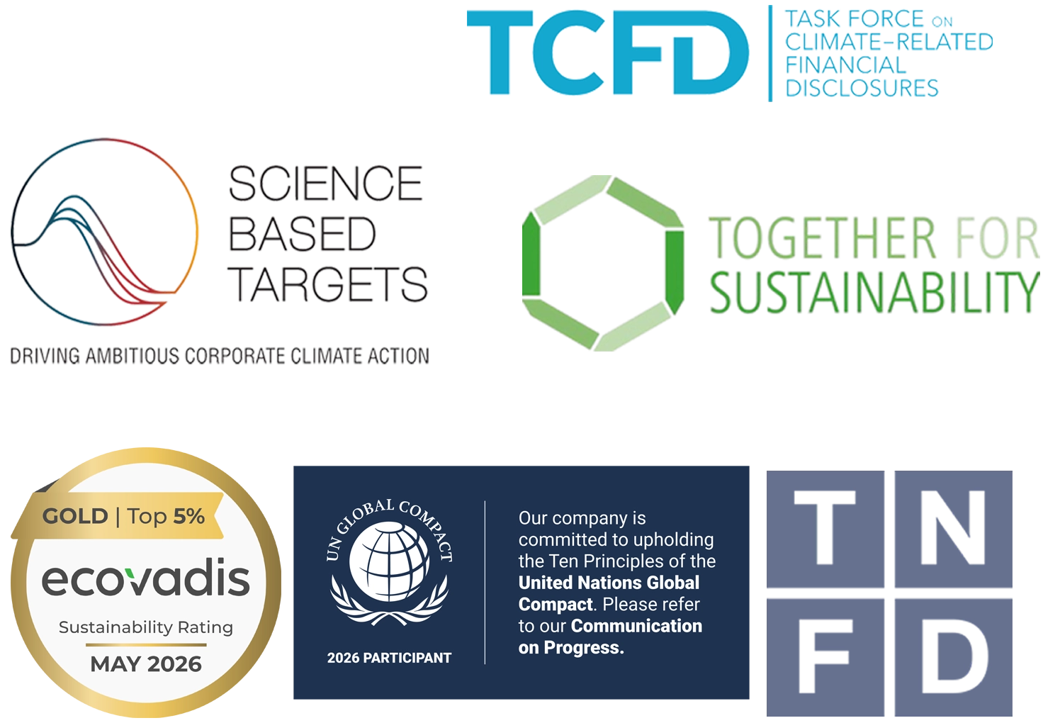 Six logos representing sustainability initiatives