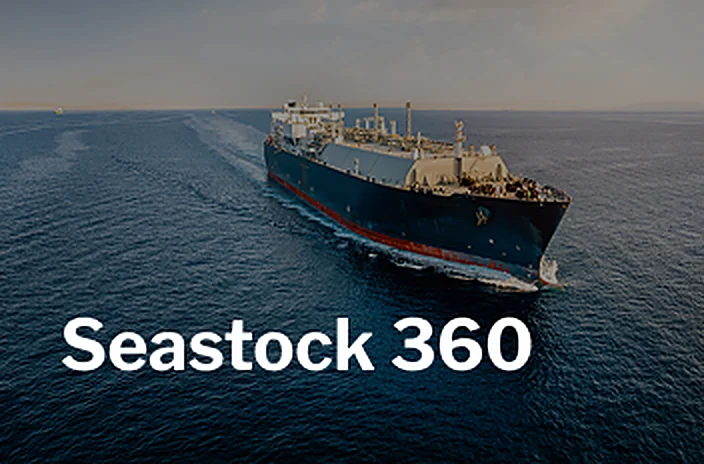 LNG carrier sailing on open sea with the title Seastock 360.