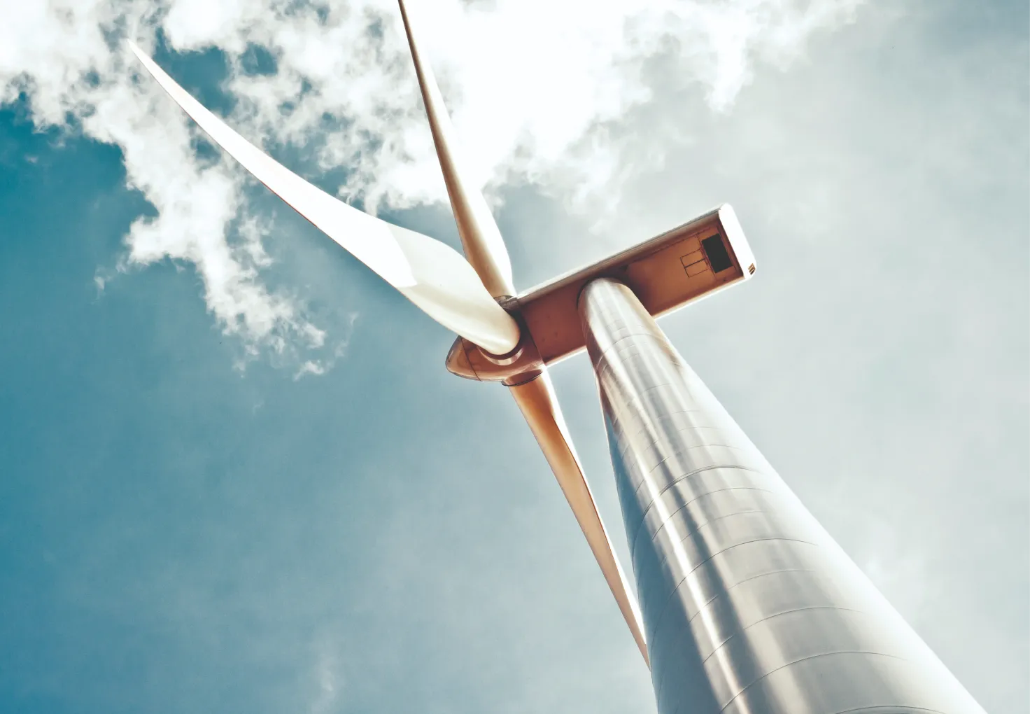 Wind tower photographed from the ground