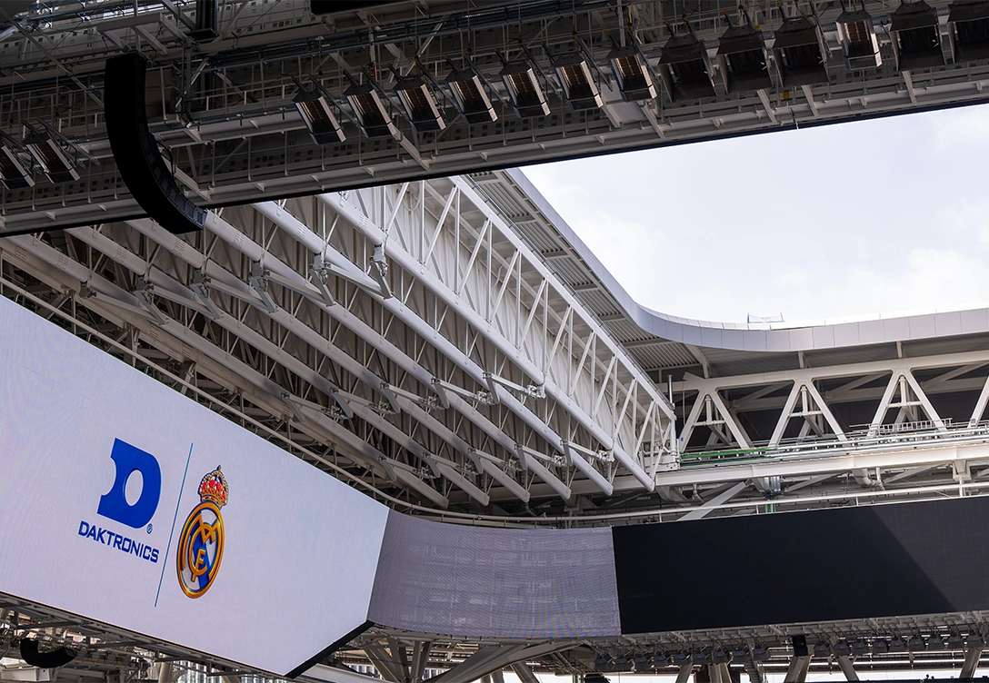 A view of the Santiago Bernabéu Stadium's roof structure.