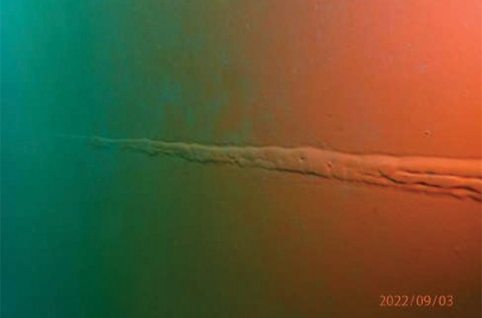 Photo from the in-water hull inspection showed that verticals and flat bottom were clean