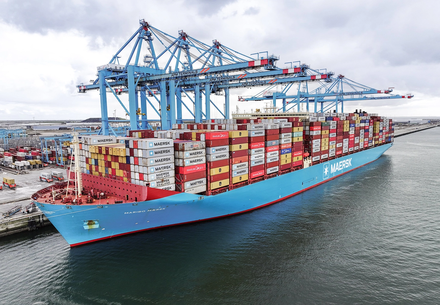 Maersk's container ship showcasing its impressive size and modern design.