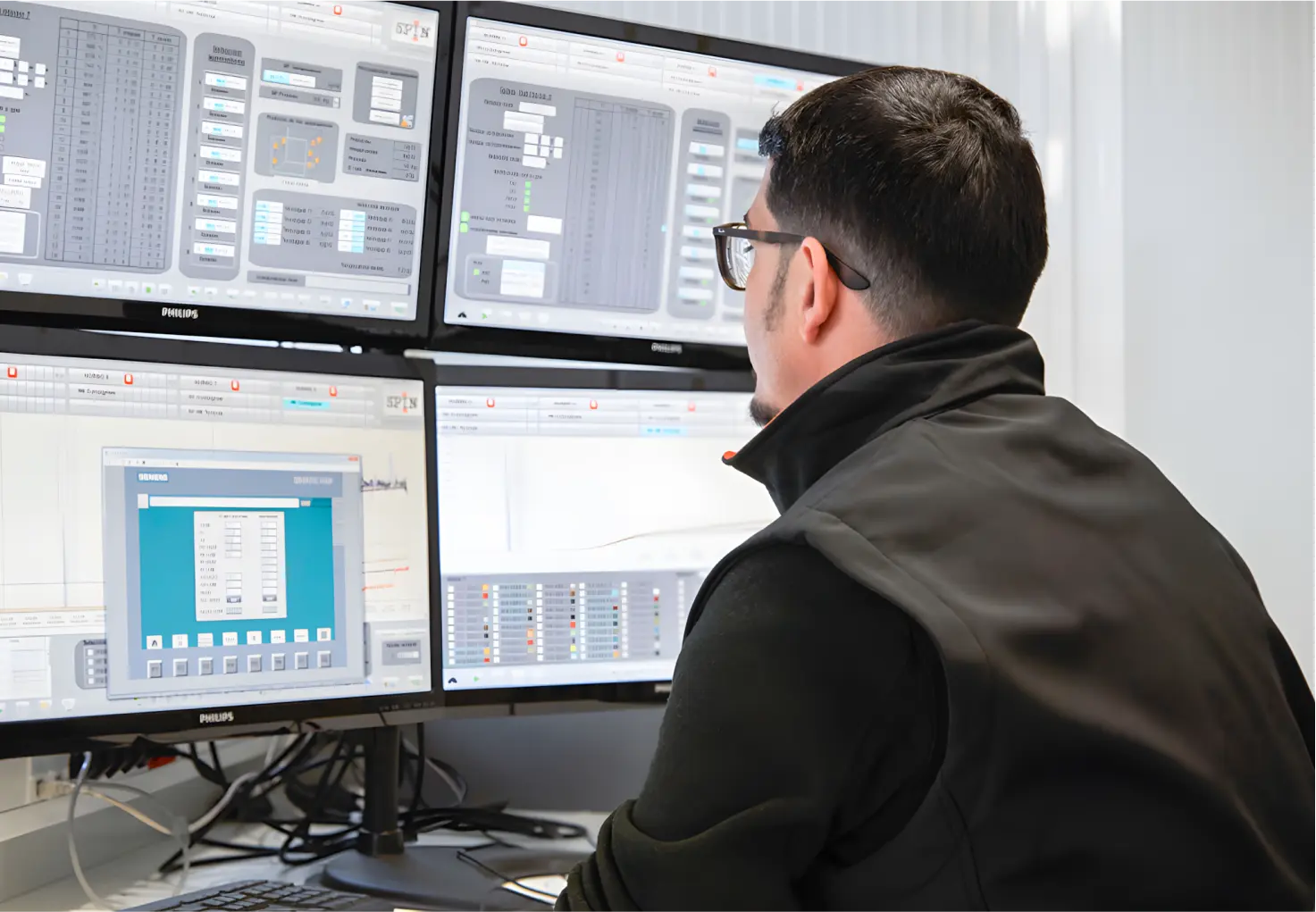 Man checking the screens with software